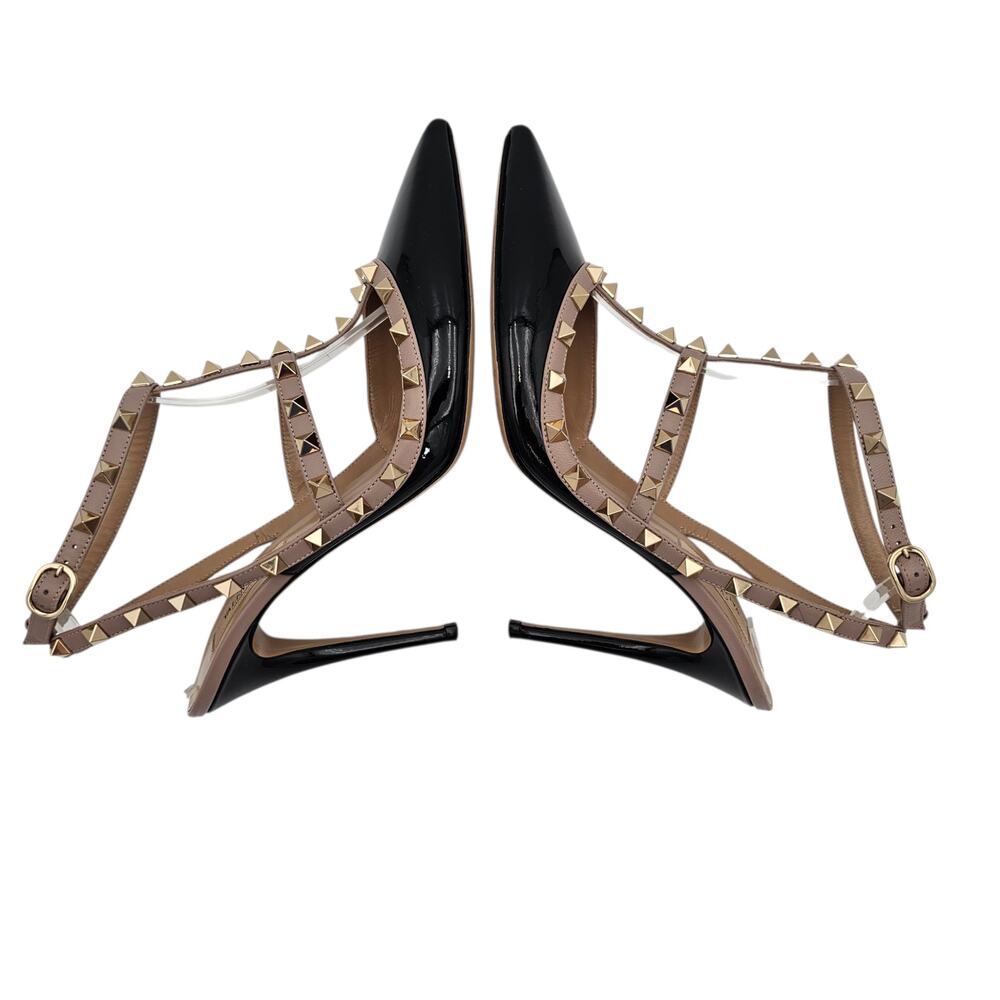 Valentino Garavani Rockstud Heel Pump Cage Black Patent Leather Tan Size 40 10 - Picture 8 of 16